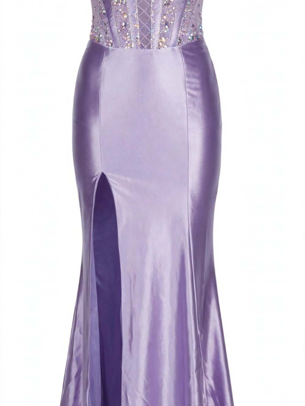 Portia & Scarlett PS25235 Purple Strapless Crystal Corset Gown High Slit 8 NWT